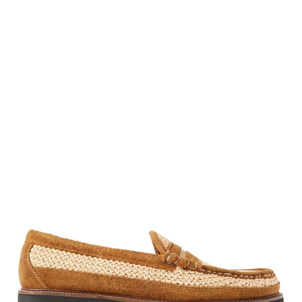 GH bass weejuns leather woven cotton lug brown women’s loafers size 8 - Picture 4 of 7